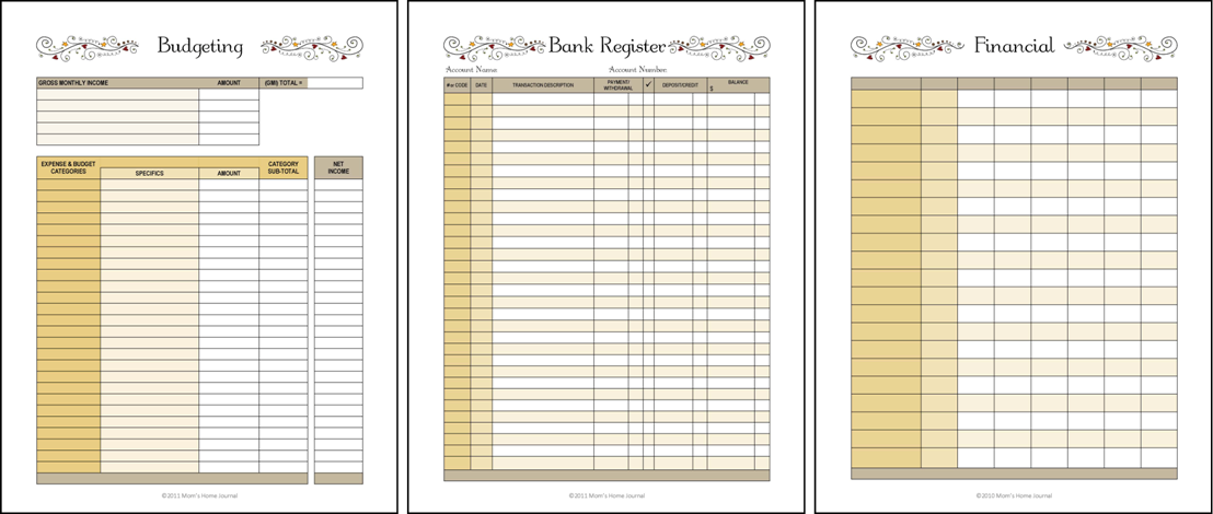 Financial Planner Forms - Budget, Bills, Bank Register